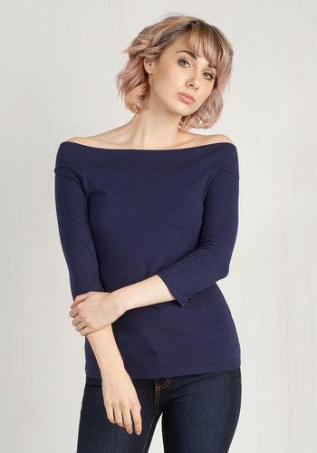 Eastconceptfashionltd Cafe Parfait Top In Navy - 3/4 Sleeves