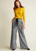 Modcloth High-waisted Wide-leg Trousers In Grey Plaid In S
