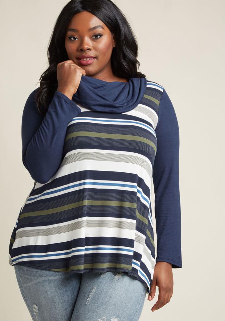 Modcloth Striped Cowl Neck Tunic In Navy In Xxs