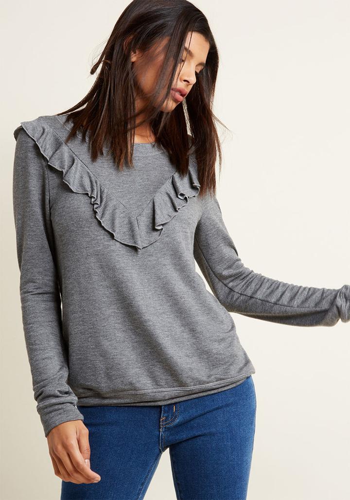 Modcloth Ruffle V Pullover In Smoke In 3x