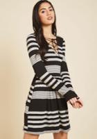  Coffee Shop Reading Long Sleeve Dress In Grey Stripes In 2x