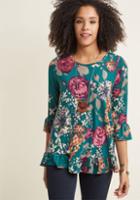 Modcloth Floral Referral 3/4 Sleeve Top In M
