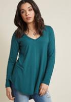 Modcloth Embracing Basic Long Sleeve Top In Spruce In 1x