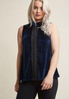 Modcloth Velvet Top With Mock Neck And Lace Detail In S