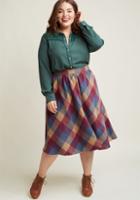 Modcloth Sunday Sojourn Midi Skirt In Warm Plaid In 4x