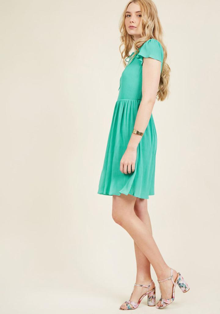 Modcloth Pleat, Repeat A-line Dress In Turquoise In 1x