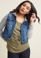 Modcloth Casually Dashing Denim Jacket With Hood In L