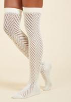 Modcloth Take It The Chevron Way Thigh Highs In Ivory