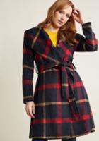 Modcloth Belted Plaid Coat With Wide Collar In 4x