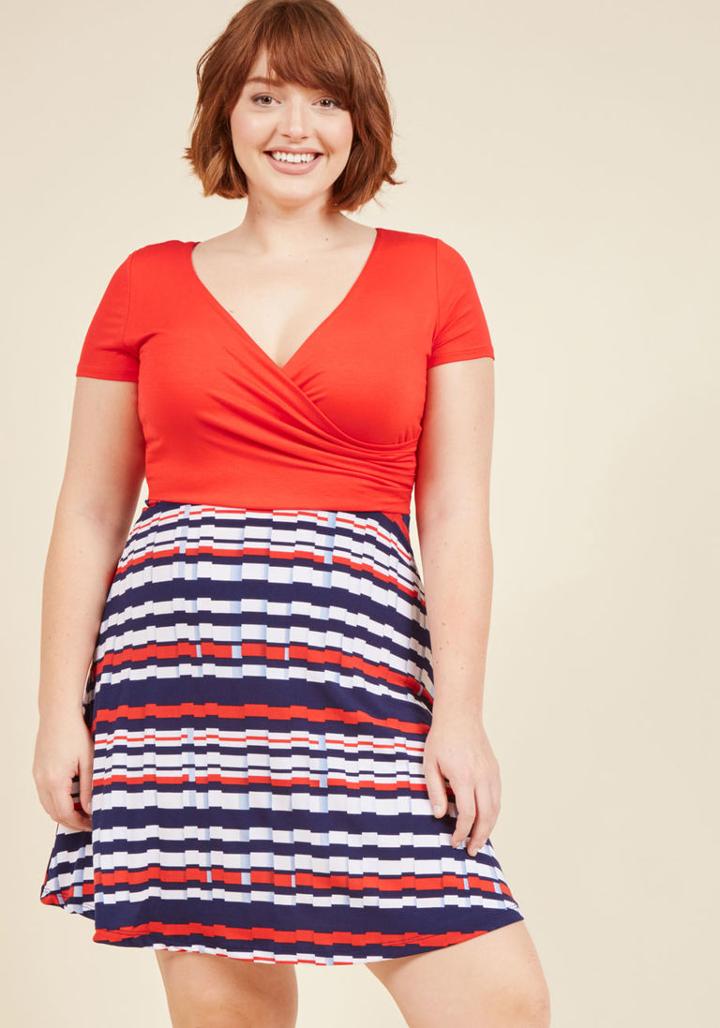 Modcloth Botanical Breakfast A-line Dress In Americana Stripes In Xl