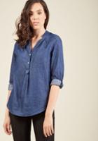 Modcloth Pam Breeze-ly Long Sleeve Tunic In Chambray In 2x