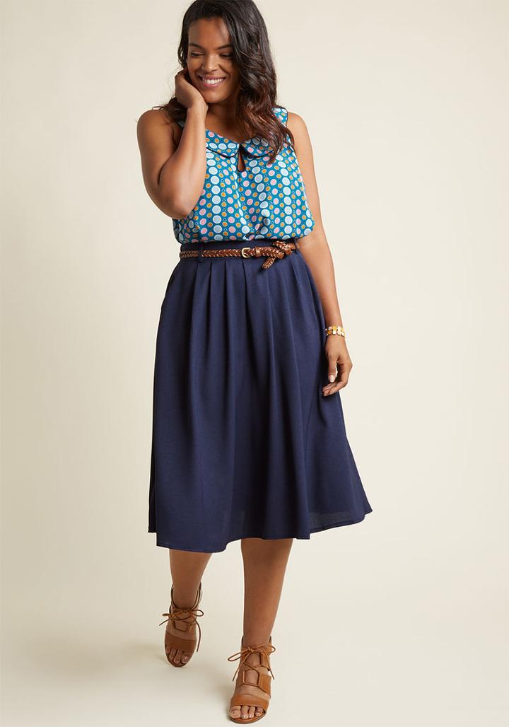 Modcloth Breathtaking Tiger Lilies Midi Skirt In Navy In S