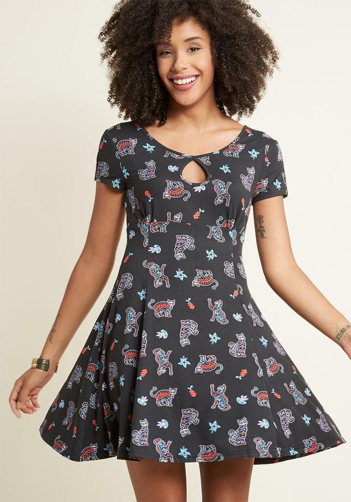 Banned Banned Bubbly Buddy Knit Dress In Patterned Cats In Xs