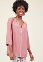 Modcloth Podcast Co-host Long Sleeve Top In Rose In Xs