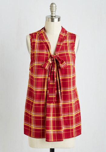 Poema South Florida Spree Top In Burgundy Plaid