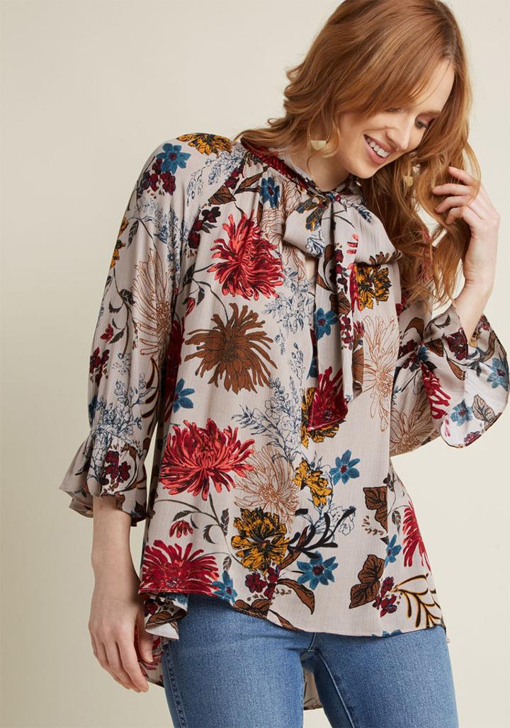 Modcloth Look Out Billow Floral Top In S