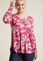 Modcloth Embracing Basic Long Sleeve Top In Magenta Blossoms In 4x