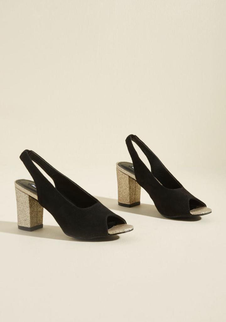 Modcloth Glittery Peep Toe Block Heel In 6.5