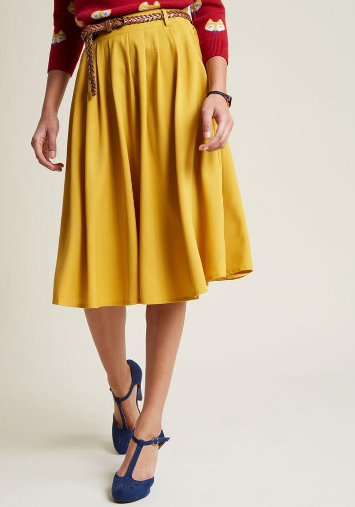 Modcloth Breathtaking Tiger Lilies Midi Skirt In Mustard In Xl