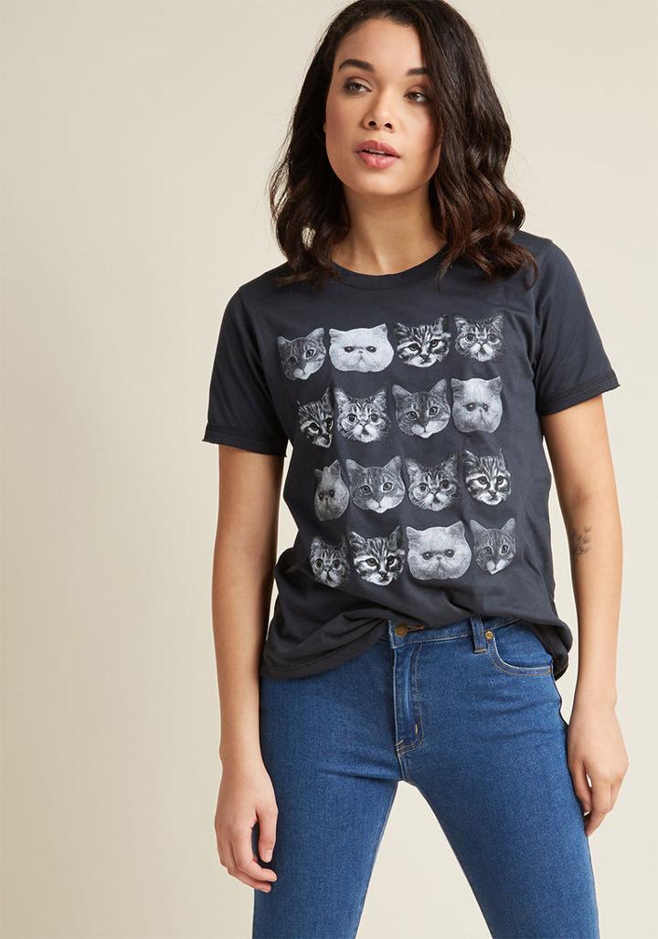 Modcloth Get In Feline Graphic Tee In Xs