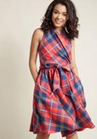 Modcloth Front Perch Swing Fit And Flare Dress In Red Plaid In 4x
