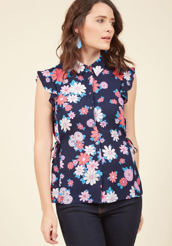  Energetic Effort Button-up Top In Navy Florals In 3x