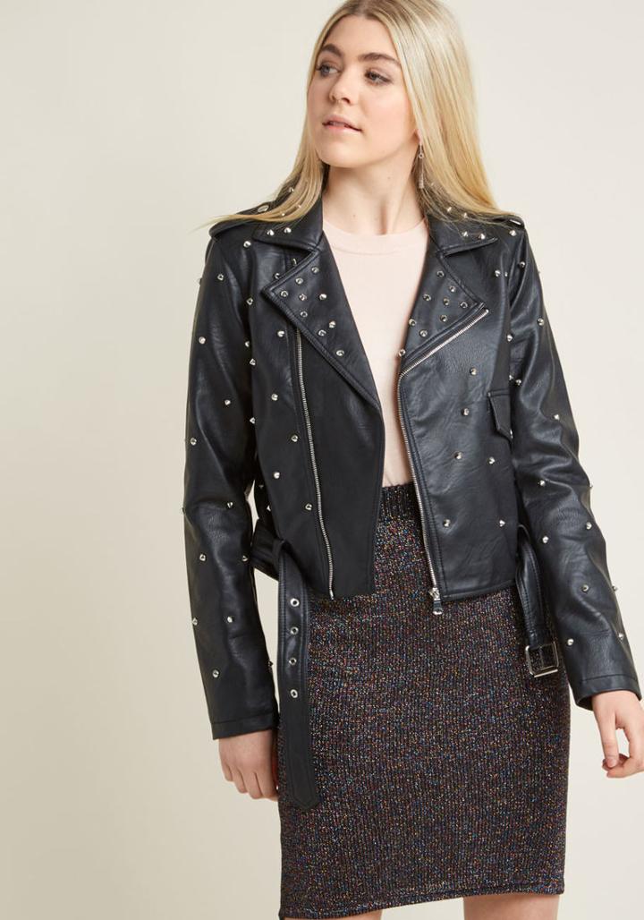 Modcloth Edgy When You Are Studded Moto Jacket In S