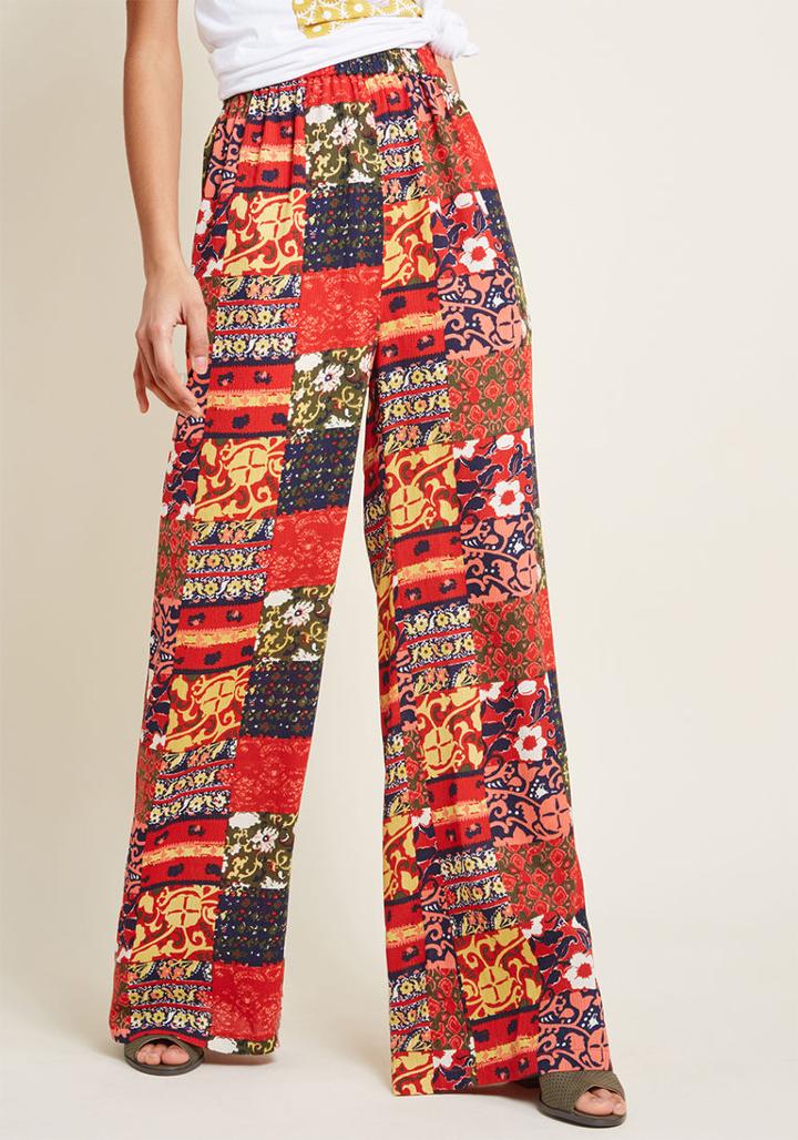 Modcloth Floral Wide-leg Palazzo Pants In Patchwork In 4x
