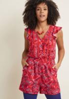 Modcloth Anywhere And Everywhere Romper In Crimson Floral In 1x