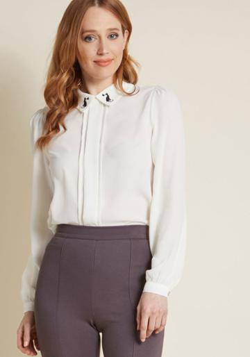 Louche Louche Pinch Of Whimsy Collared Blouse In 16 (uk)