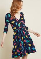 Modcloth Surplice Knit A-line Dress In Navy Dinos In 2x