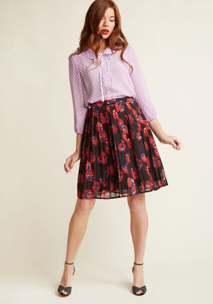 Modcloth Pleated Chiffon A-line Skirt In Poppies