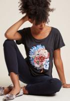 Modcloth Floral Skull Graphic Tee In 2x