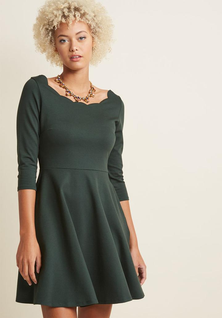Modcloth Jukebox Jams A-line Dress In Hunter Green In Xl