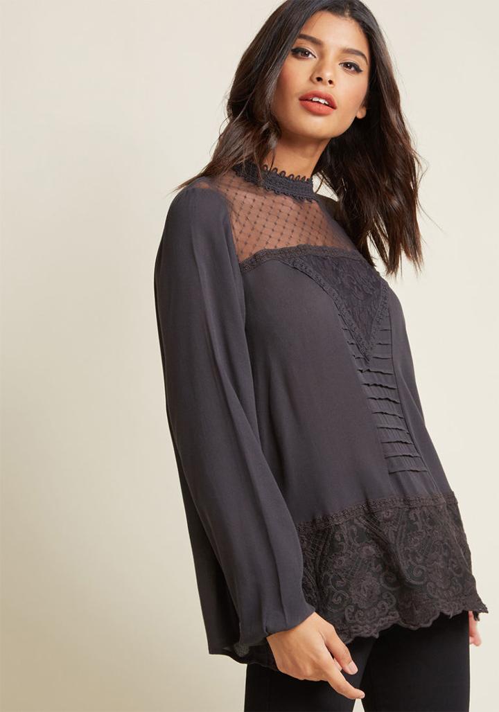 Modcloth Moonlit Stroll Long Sleeve Top In S