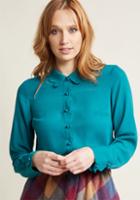 Modcloth Chiffon Button-up Blouse With Scallops In Teal In S