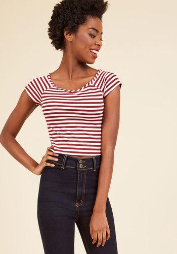  Roller Derby Date Striped Top In Maroon In 1x