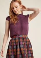 Modcloth Pintucked Mock Neck Top In Aubergine In L
