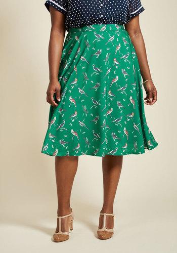 Just This Sway Midi Skirt In Jade Birds In S