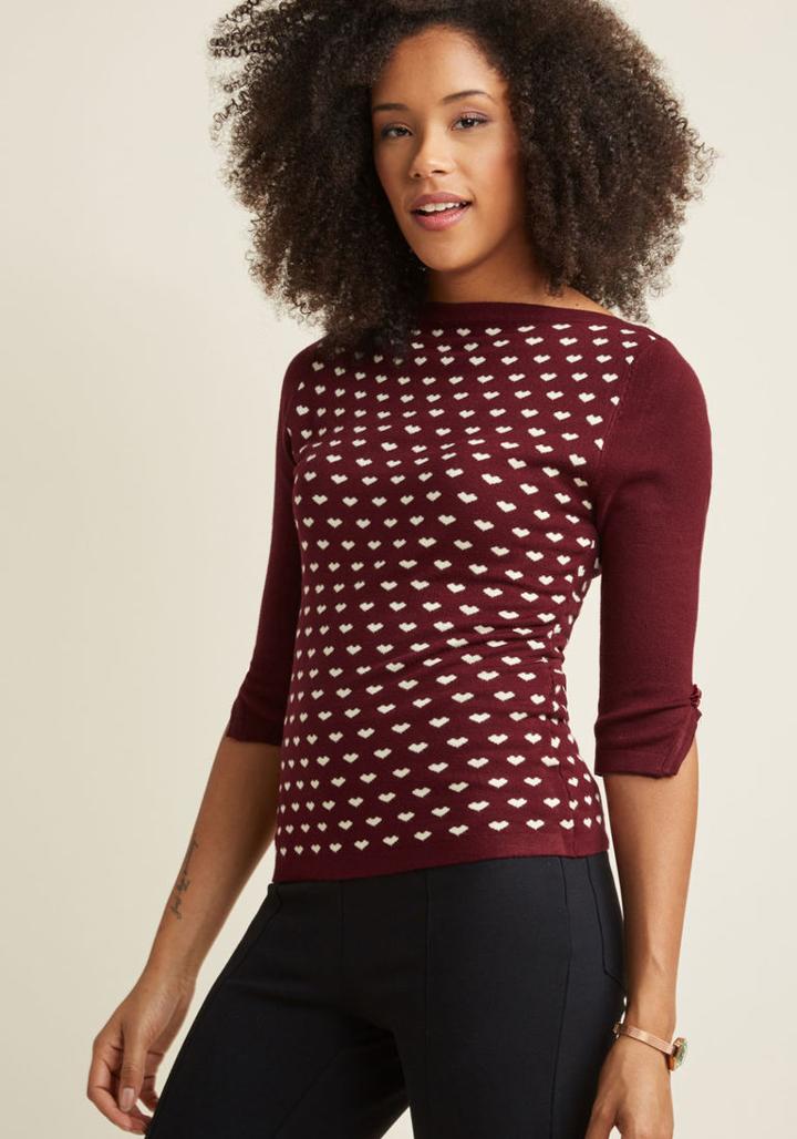 Banned Banned Up To Parisienne Sweater In Merlot Hearts In 4x