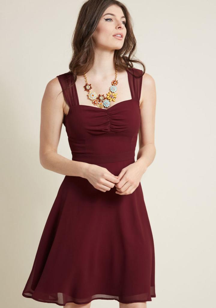 Modcloth Sleeveless Chiffon Cocktail Dress In Burgundy In 2x
