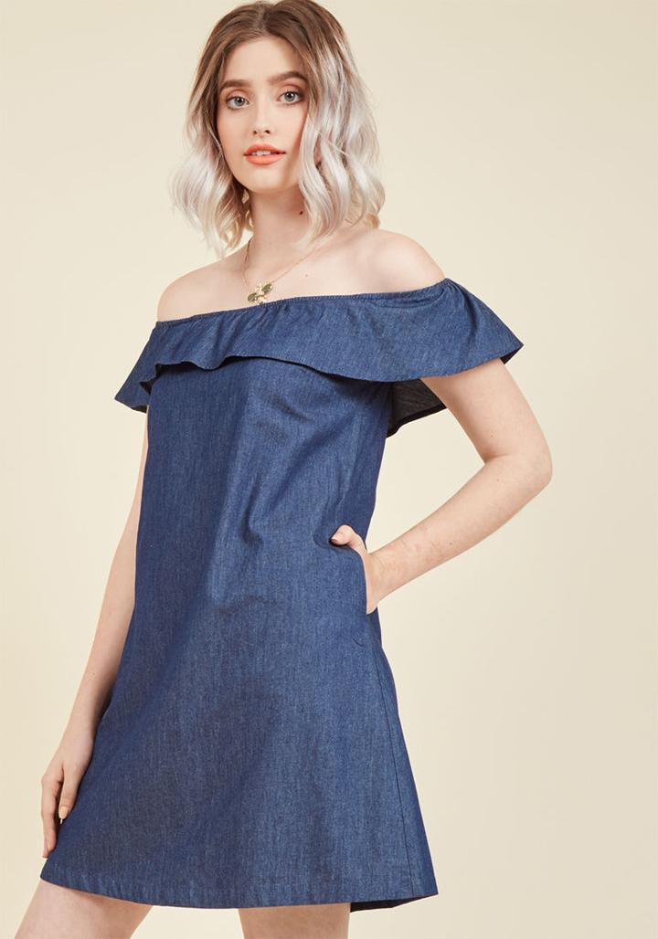Modcloth A Fan Of Chambray Shift Dress In M