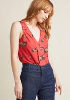 Modcloth Woven Sleeveless Top With Lapels In Cats In Xl