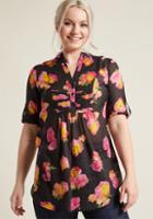 Modcloth Back Road Ramble Cotton Tunic In Black Floral In L