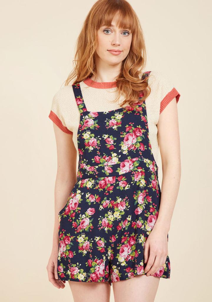 Modcloth Excite All Day Romper In Navy Blossom