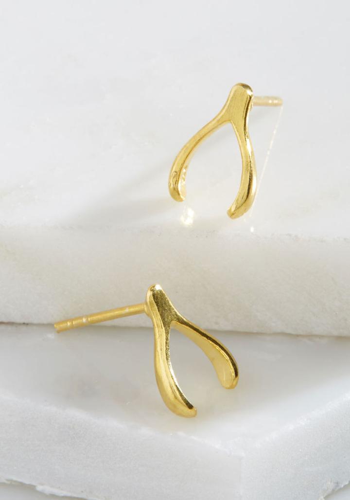 Modcloth A Wishbone Come True Earrings In Gold