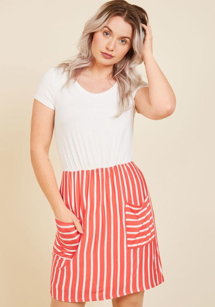 Modcloth Comings And Easygoings Twofer Dress In Coral
