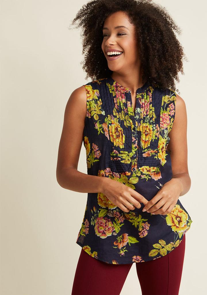 Modcloth On Your Roam Time Cotton Tunic In Navy Fleurs In L