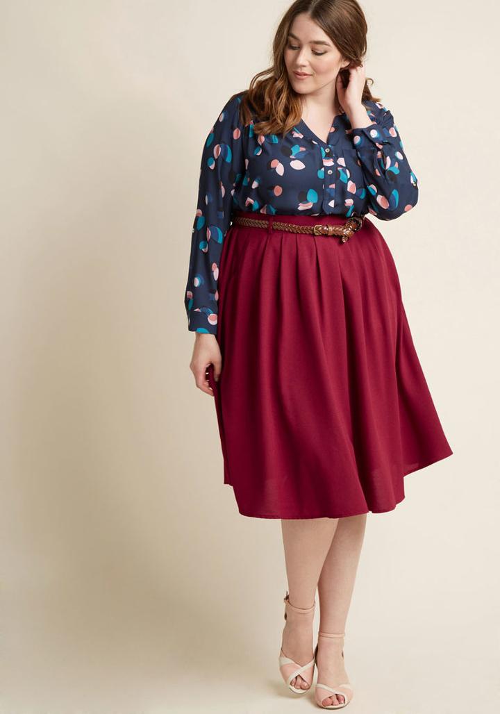 Modcloth Breathtaking Tiger Lilies Midi Skirt In Merlot In 2x