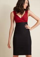 Modcloth Lady Love Song Sheath Dress In Dotted Red & Black In 2x